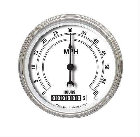 Classic Instruments White Series Speedometers LSCW Gauge, Series, Speedometer, 0-60 mph, 3 3/8 in., Face, Analog, Electrical, Each