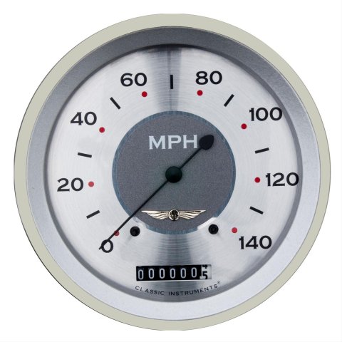 Classic Instruments All-American Series Speedometers AW56SRC Speedometer, All-American, 5 in. Diameter, 0-140 mph, Analog, Electrical, Curved Face, Each