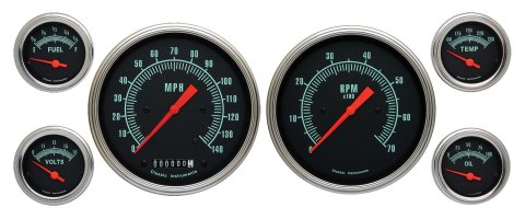 Classic Instruments G-Stock Series Gauge Sets GS51SLF Gauges, G-Stock, Speedometer, Tach, Water Temperature, Oil Pressure, Fuel Level, Black Face, Analog, Set of 6