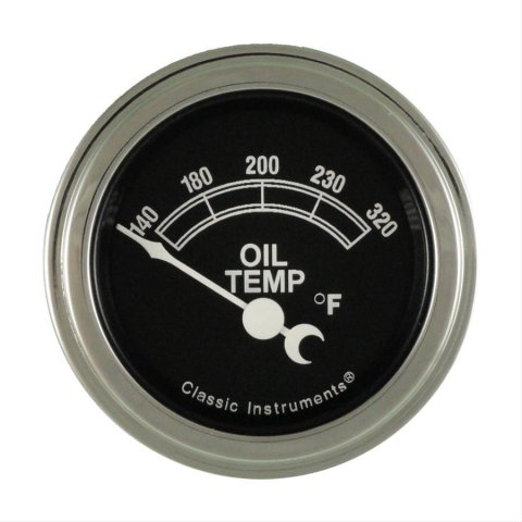 Classic Instruments Traditional Series Gauges TR28SLC Gauge, Series, Analog, Oil Temperature, 140-320 degrees F, 2 1/8 in., Black Face, Electrical, Each