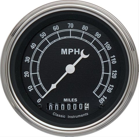 Classic Instruments Traditional Series Speedometers TR55SLC Speedometer, Series, 3 3/8 in. Diameter, 0-140 mph, Analog, Electrical, Curved Face, Each
