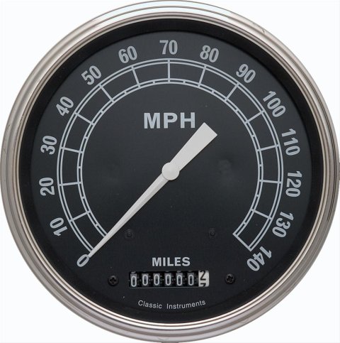 Classic Instruments Traditional Series Speedometers TR56SLF Speedometer, Series, 5 in. Diameter, 0-140 mph, Analog, Electrical, Flat Face, Each