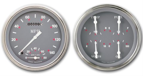 Classic Instruments 1947-53 Chevy Pickup Package Gauge Sets CT47SG62 Gauges, SG Style, Speedometer, Tach, Water Temperature, Fuel Level, Voltage, Gray Face, Analog, Chevy, Kit