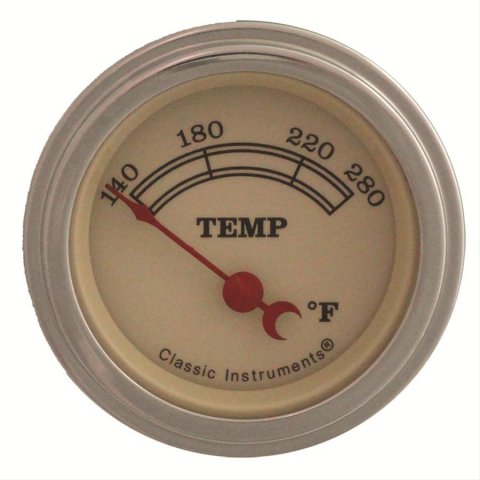Classic Instruments Vintage Series Gauges VT26SLC Gauge, Vintage, Water Temperature, 140-280 Degrees F, 2 1/8 in., Analog, Electrical, Each