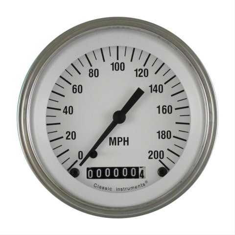 Classic Instruments White Hot Series Speedometers WH57SLF Speedometer, Series, 3 3/8 in. Diameter, 0-200 mph, Analog, Electrical, Flat Face, Each