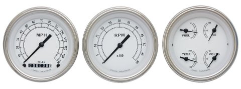 Classic Instruments White Series Gauge Sets CW03SLF Gauges, Series, Speedometer, Tach, Water Temperature, 3 3/8 in., Face, Analog, Set of 3