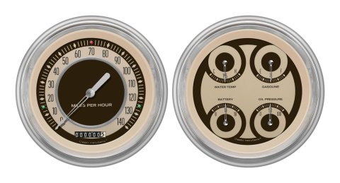 Classic Instruments 1951-53 Chevy Package Gauge Sets CH51NT52 Gauges, Nostalgia VT, Speedometer, Oil Pressure, Fuel Level, Voltage, Beige Face, Analog, Chevy, Kit