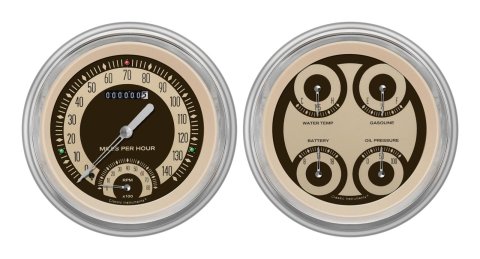 Classic Instruments 1951-53 Chevy Package Gauge Sets CH51NT62 Gauges, Nostalgia VT, Speedometer, Tach, Oil Pressure, Fuel Level, Voltage, Beige Face, Analog, Chevy, Kit