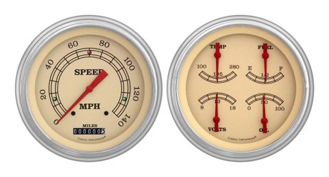 Classic Instruments 1951-53 Chevy Package Gauge Sets CH51VT52 Gauges, Vintage, Speedometer, Oil Pressure, Fuel Level, Voltage, Cream Face, Analog, Chevy, Kit