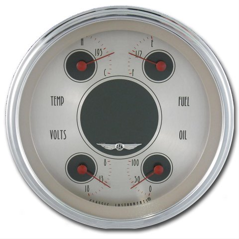 Classic Instruments All-American Nickel Series Gauge Sets AN78SLC Kit, Analog, Face, Polished, 5 in. Diameter, Quad Gauge, Fuel, Oil, Volt, Water, Cluster, Kit