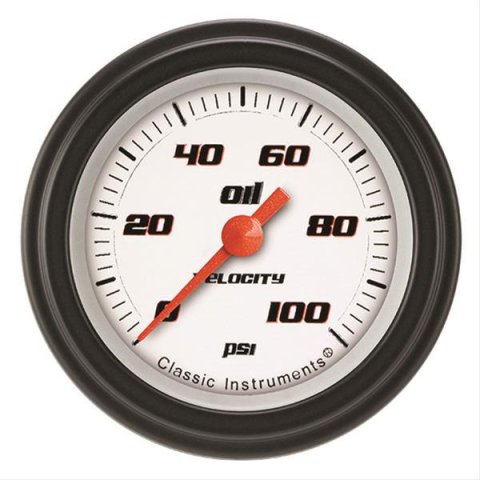 Classic Instruments Velocity Series Gauges VS181WBLF Oil Pressure Gauge, VELOCITY WHT 2" OIL PRES 100psi FULL SWEEP