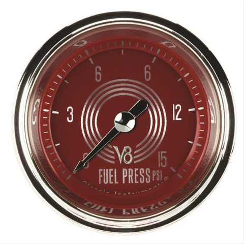 Classic Instruments V8 Red Steelie Series Gauges V8RS145SHC Fuel Pressure Gauge, RED STEELIE 2" FUEL PRS 15psi ELEC, FULL SWEEP
