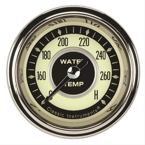 Classic Instruments Nostalgia VT Series Gauges NT126SHC-12 Gauge, Analog, Series, Water Temp, 140-280 Degrees F, 2 1/8 in. Diameter, Cream/Brown Face, Full Sweep, Each