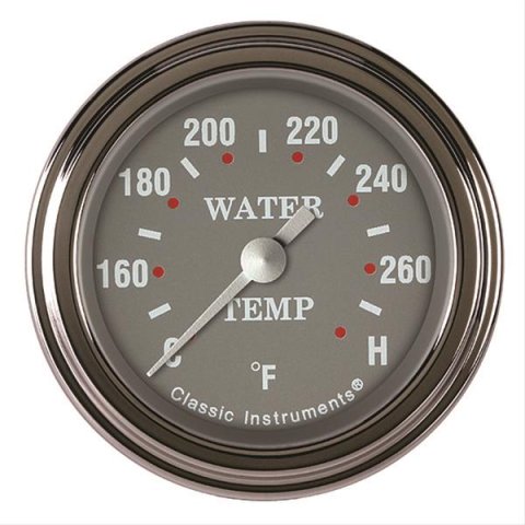 Classic Instruments SG Series Gauges SG126SLF-08 Gauge, Analog, Series, Water Temp, 140-280 Degree F, 2 1/8 in. Diameter, Gray Face, Full Sweep, Each