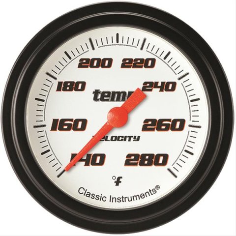 Classic Instruments Velocity Series Gauges VS326WBLF-04 Gauges, Series, Water Temperature, 140-280 degrees F, Analog, Electrical, 2 5/8 in., White Face, Black Numbers, 1/4 in. NPT Thread, Each