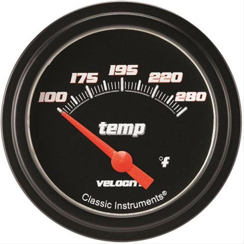Classic Instruments Velocity Series Gauges VS226BBLF-06 Gauge, Black Series, Water Temperature, 100-280 Degrees F, 2 5/8 in., Low Step Bezel, Analog, Electrical, Each