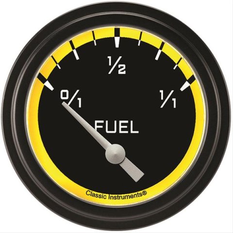Classic Instruments Auto Cross Yellow Series Gauges AX212YBLF Gauge, Series, Fuel Level, Empty/Full, 0 Ohms/90 Ohms, 2 5/8 in., Low Step Bezel, Analog, Electrical, Each