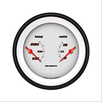 Classic Instruments Velocity Series Gauges VS74WBLF Gauge Kits, Dual Gauge, Analog, Voltmeter, Water Temperature, White Face, Black with Orange Outline Numbers, 3 3/8 in., Senders, Each