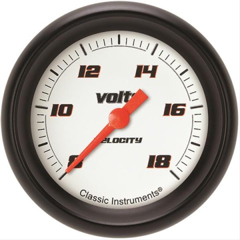 Classic Instruments Velocity Series Gauges VS330WBPF Gauges, Series, Voltmeter, 8-18 V, Analog, Electrical, 2 5/8 in., White Face, Black Numbers, Black Bezel, Each