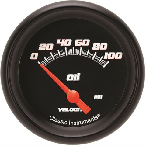 Classic Instruments Velocity Series Gauges VS281BBPF Gauge, Black Series, Oil Pressure, 0-100 PSI, 2 5/8 in., Performance Bezel, Analog, Electrical, Each
