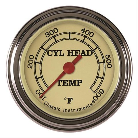 Classic Instruments Vintage Series Gauges VT197SLF Gauge, Analog, Series, Cylinder Head Temp, 100-600 Degrees F, 2 1/8 in. Diameter, Tan Face, Full Sweep, Each