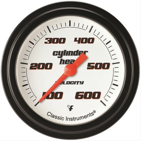 Classic Instruments Velocity Series Gauges VS397WBLF Gauge, White Series, Cylinder Head Temperature, 100-600 Degrees F, 2 5/8 in., Low Step Bezel, Analog, Electrical, Each