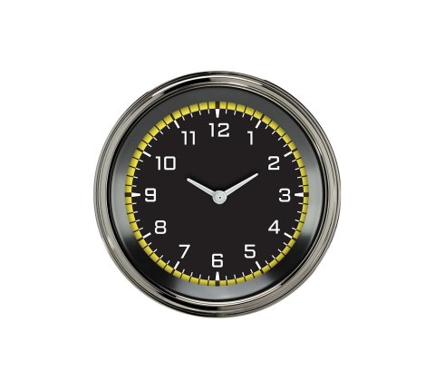 Classic Instruments Auto Cross Yellow Series Gauges AX93YSLF Gauge, AutoCross Yellow, Clock, 3 3/8 in., Black/Yellow Face, Stainless Low-Step Bezel, Flat Lens, Each