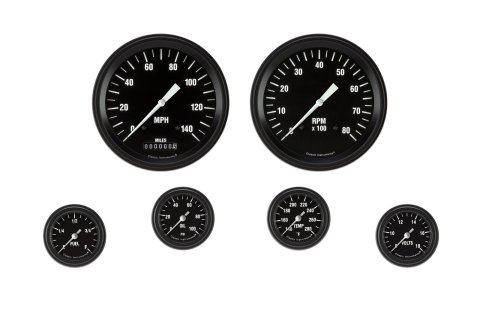 Classic Instruments Hot Rod Series Gauge Sets HR151BLF Gauges, G-Stock Series, 4 5/8 in., Speedometer, Tachometer, Voltmeter, Oil Pressure, Water Temp, Voltmeter, Black Low-Step, Flat Lens, Kit