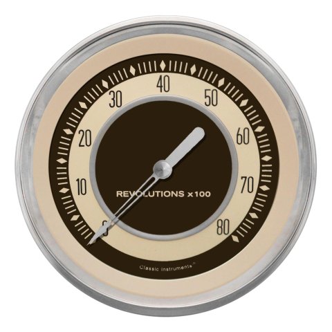 Classic Instruments Nostalgia VT Series Tachometers NT71SLF Gauge, Series, Tachometer, 0-8000 rpm, 4 5/8 in., Beige Face, Stainless Low Step Bezel, Flat Lens, Each
