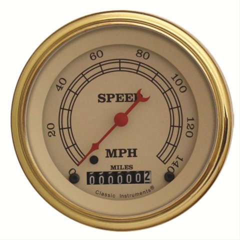 Classic Instruments Vintage Series Speedometers VT55GLF Speedometer, Series, 3 3/8 in. Diameter, 0-140 mph, Analog, Electrical, Flat Face, Each