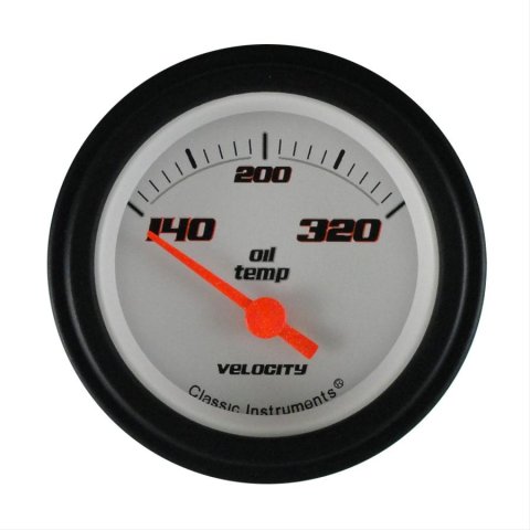 Classic Instruments Velocity Series Gauges VS28WBLF Gauge, Series, Analog, Oil Temperature, 140-320 degrees F, 2 1/8 in. Diameter, White Face, Electrical