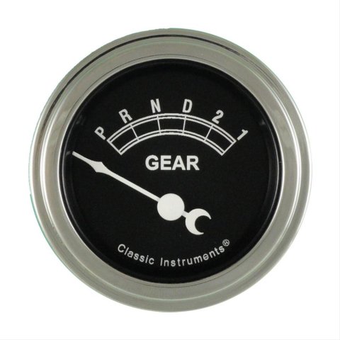 Classic Instruments Gear Selector Gauges TR07SLF Gauge, Selector, Round, Dash Mount, 2 1/8 in., Black Face, Polished Bezel, without Overdrive, Each