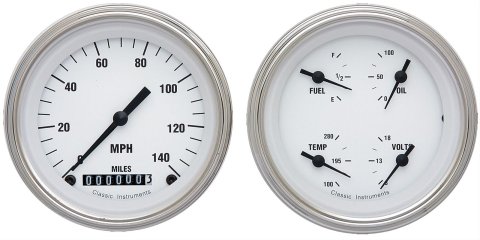 Classic Instruments White Hot Series Gauge Sets WH02SLF Gauges, Series, Speedometer, Water Temperature, Oil Pressure, Fuel Level, Face, Analog, Pair