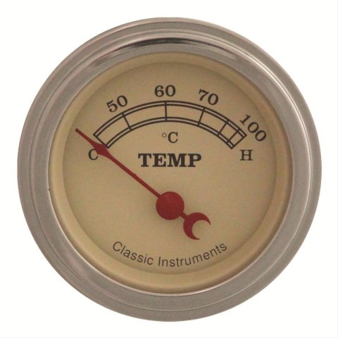 Classic Instruments Vintage Series Gauges VT25SLC Gauge, Series, Water Temperature, 35-100 degrees C, 2 1/8 in., Tan Face, Analog, Electrical, Each
