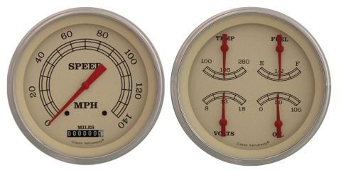 Classic Instruments Vintage Series Gauge Sets VT52SLF Gauges, Series, Speedometer, Water Temperature, Oil Pressure, Fuel Level, Cream Face, Analog, Pair