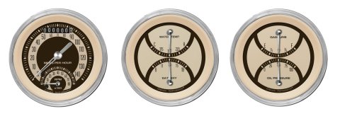 Classic Instruments Nostalgia VT Series Gauge Sets NT34SHC Gauges, VT, Speedometer, Tach, Water Temperature, Fuel Level, 3 3/8 in, Beige Face, Analog, Set of 3