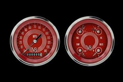 Classic Instruments V8 Red Steelie Series Gauge Sets V8RS02SHC Gauges, Steelie, Speedometer, Oil Pressure, Water Temperature, Face, Analog, Electronic, Pair