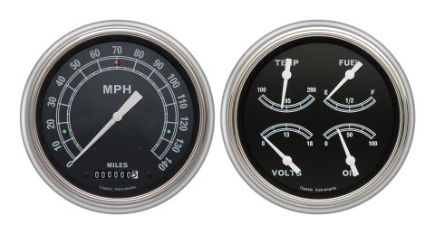 Classic Instruments 1951-53 Chevy Package Gauge Sets CH51TR52 Gauges, Traditional, Speedometer, Oil Pressure, Fuel Level, Voltage, Black Face, Analog, Chevy, Kit