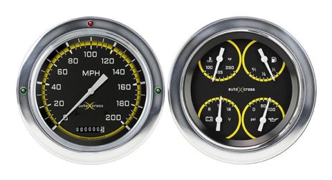 Classic Instruments 1954-55 Chevy Pickup Package Gauge Sets CT54AXY52 Kits, Pickup, Analog, Speedometer, Fuel Level, Oil Pressure, Volts, Water Temp., Black/Yellow Face, White Numbers, Chevrolet, Kit