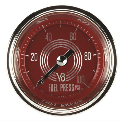 Classic Instruments V8 Red Steelie Series Gauges V8RS146SHC Fuel Pressure Gauge, RED STEEL 2" FUEL PRES 100psi ELEC FULL SWEEP