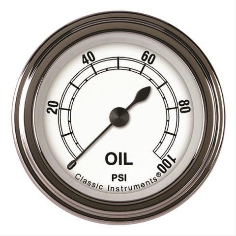 Classic Instruments White Series Gauges CW181SLF Oil Pressure Gauge, CLASSIC WHITE 2" OIL PRES 100psi FULL SWEEP