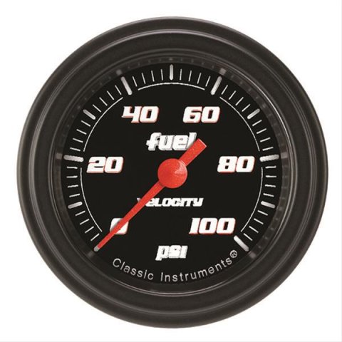 Classic Instruments Velocity Series Gauges VS146BBLF Fuel Pressure Gauge, VELOC BLK 2" FUEL PRES 100psi ELEC FULL SWEEP