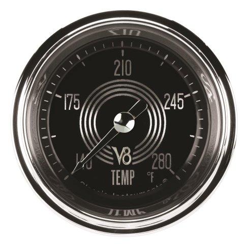 Classic Instruments V8 Speedster Series Gauges V8SR126SHC-06 Gauge, Analog, Series, Water Temp, 140-280 Degrees F, 2 1/8 in. Diameter, Black Face, Full Sweep, Each