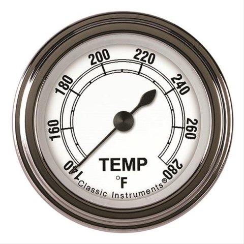 Classic Instruments White Series Gauges CW126SLF-06 Gauge, Analog, Series, Water Temp, 140-280 Degrees F, 2 1/8 in. Diameter, Face, Full Sweep, Each