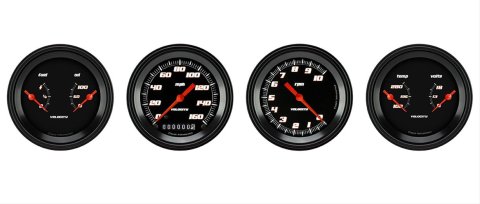 Classic Instruments Velocity Series Gauge Sets VS05BBLF Set, Analog, Performance Black Series, 4-Gauge Set, 3 3/8 in. Diameter, Black Face, Each