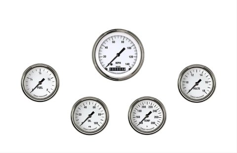 Classic Instruments White Hot Series Gauge Sets WH300SLF Gauges, Series, Speedometer, Water Temperature, Oil Pressure, Fuel Level, Volt, Face, Analog, Set of 5