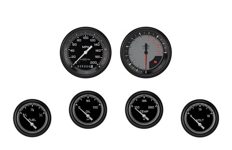 Classic Instruments Auto Cross Gray Series Gauge Sets AX201GBLF Set, Performance AutoCross, AutoCross Gray, 6-Gauge Set, 3 3/8 in. Speedo, 2 5/8 in. Secondary Gauges, Black/Gray Face, Set