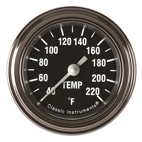 Classic Instruments Hot Rod Series Gauges HR129SLF Gauge, Stock Eliminator, Water Temp, 2 1/8 in., Black Face, Analog, Electrical, Each