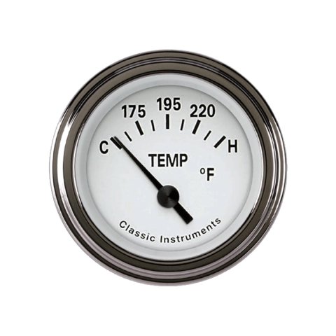 Classic Instruments Tetra Series Gauges TE26WSLF Gauge, Series, Analog, Water Temperature, 140-240 degrees F, 2 1/8 in. Diameter, White Face, Electrical, Each