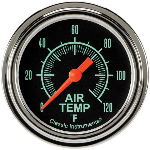 Classic Instruments G-Stock Series Gauges GS399SLF Gauges, Series, Air Temperature, 0-120 degrees F, Analog, Electrical, 2 5/8 in., Black Face, Green Numbers, Stainless Steel Color Bezel, Each